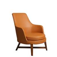 New arrival modern hotel orange ash wooden leg leather arm lounge chair