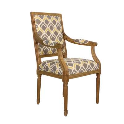 antique square back fabric dining chair with armrest