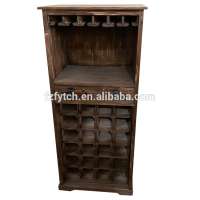 Pine wood furniture antique display wine tall cabinet for bottle and cup with storage drawer