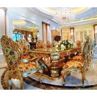 GOLD Mahogany Wood 12 Seater Dining Table Set Jepara Furniture